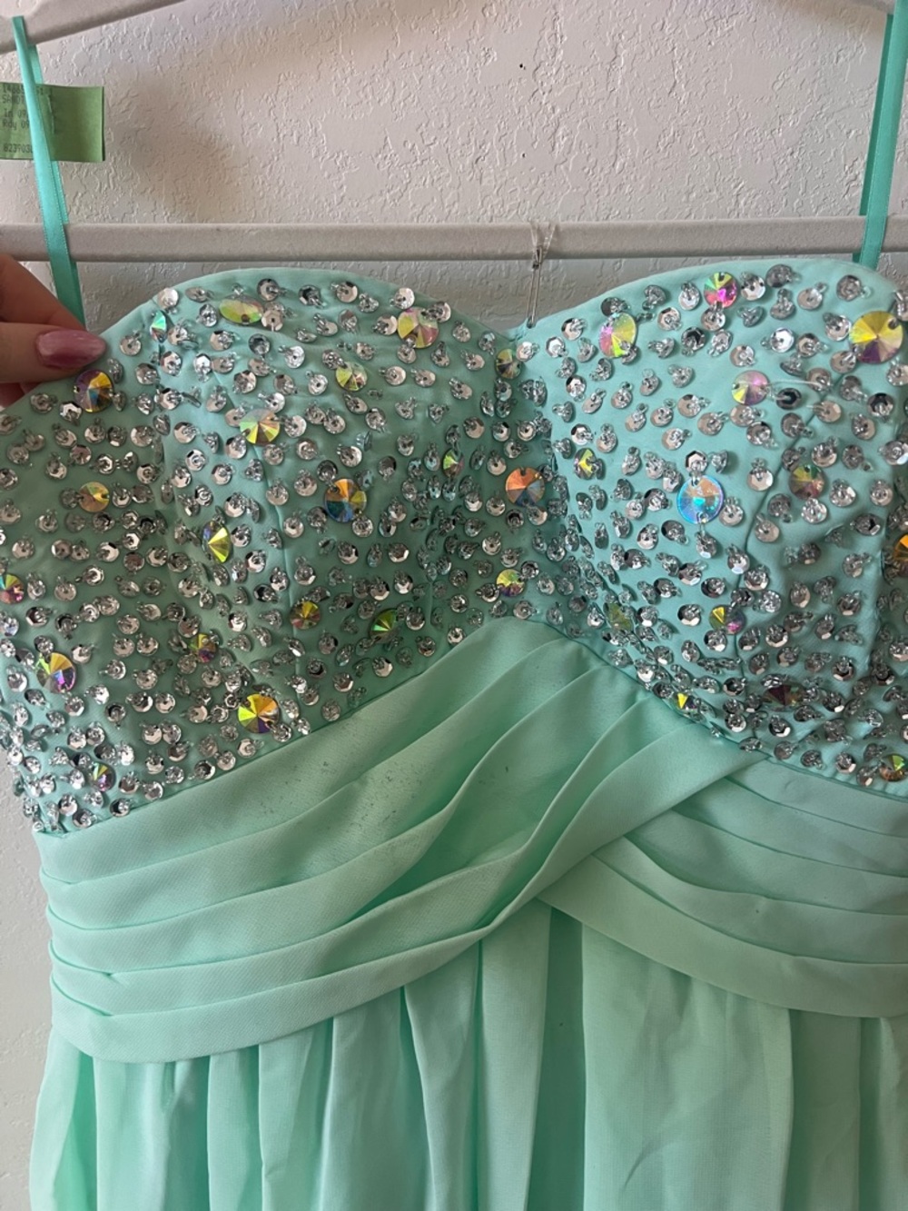 Embellished Strapless Mint Green Prom Dress